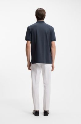 Poloshirt van katoen met bobbelstructuur, Donkerblauw