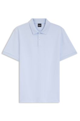 Poloshirt aus Baumwolle mit Blasen-Struktur, Hellblau