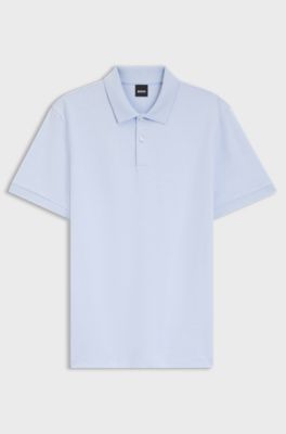 Poloshirt van katoen met bobbelstructuur, Lichtblauw