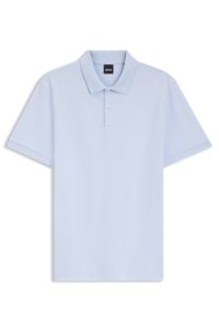 Cotton polo shirt with bubble structure, Light Blue