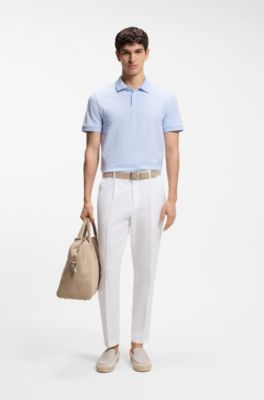 Poloshirt van katoen met bobbelstructuur, Lichtblauw