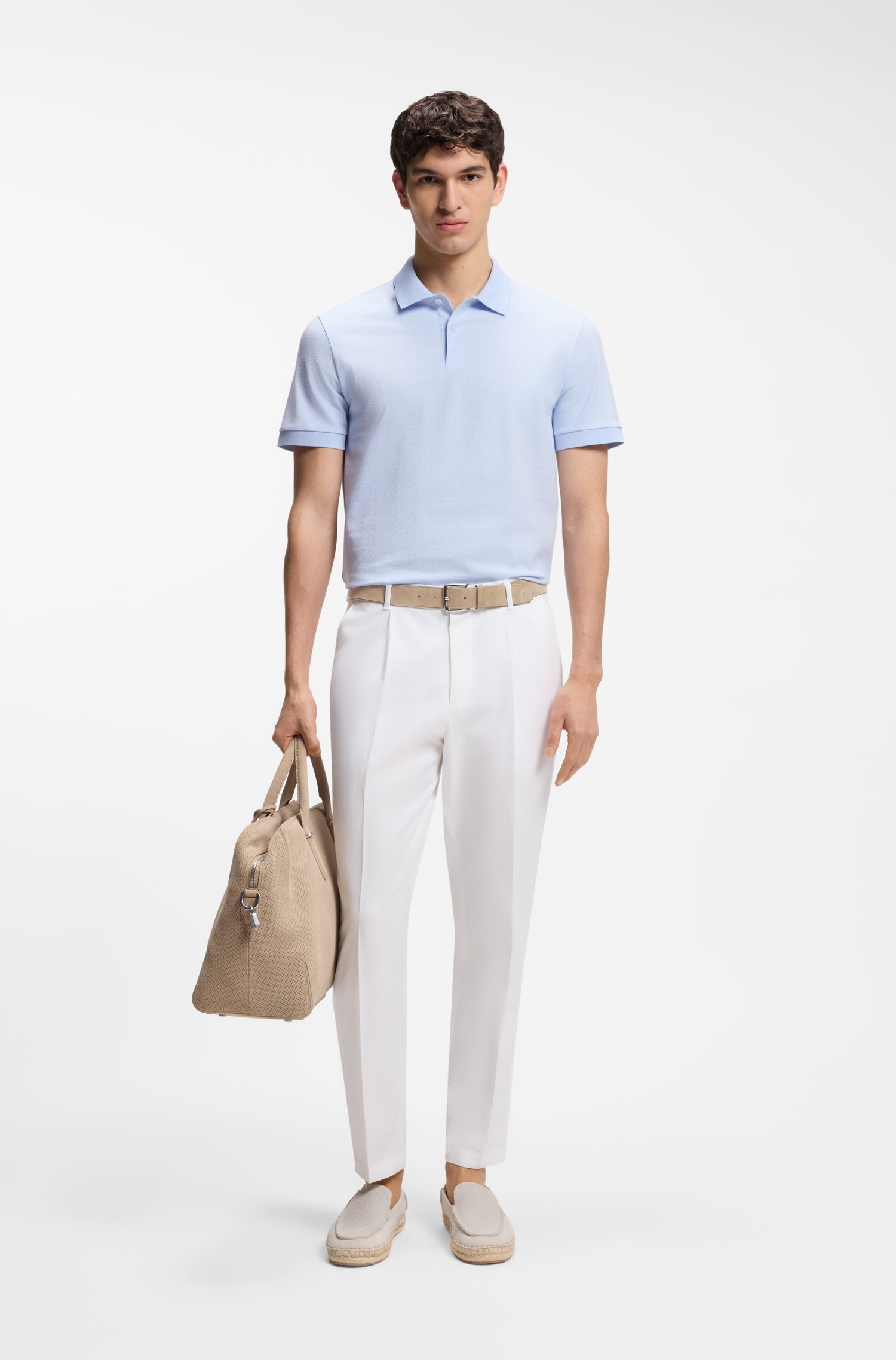 Boss Cotton polo shirt with bubble structure pikéer herr – bild 2