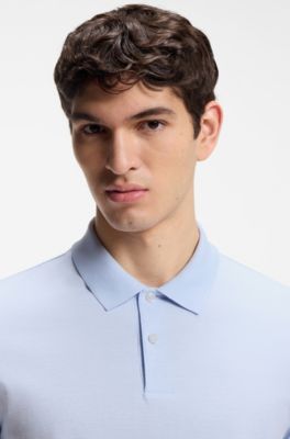 Cotton polo shirt with bubble structure, Light Blue