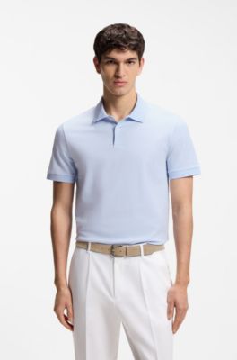 Cotton polo shirt with bubble structure, Light Blue