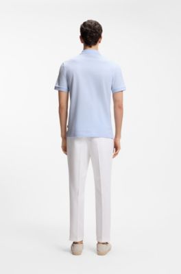 Poloshirt van katoen met bobbelstructuur, Lichtblauw