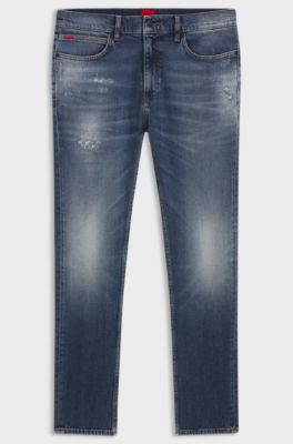 Slim-fit jeans in dark-blue comfort-stretch denim, Dark Blue