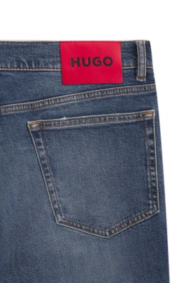 Slim-fit jeans in dark-blue comfort-stretch denim, Dark Blue