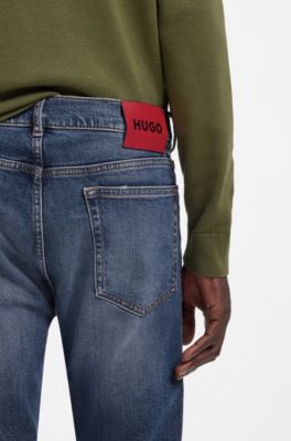 Slim-fit jeans in dark-blue comfort-stretch denim, Dark Blue