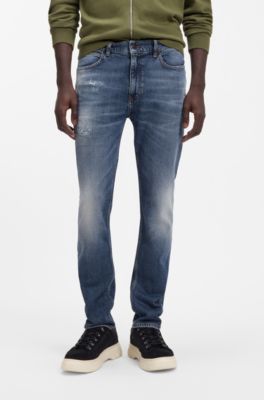 Slim-fit jeans in dark-blue comfort-stretch denim, Dark Blue