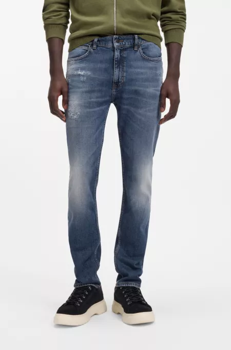 Slim-fit jeans in dark-blue comfort-stretch denim