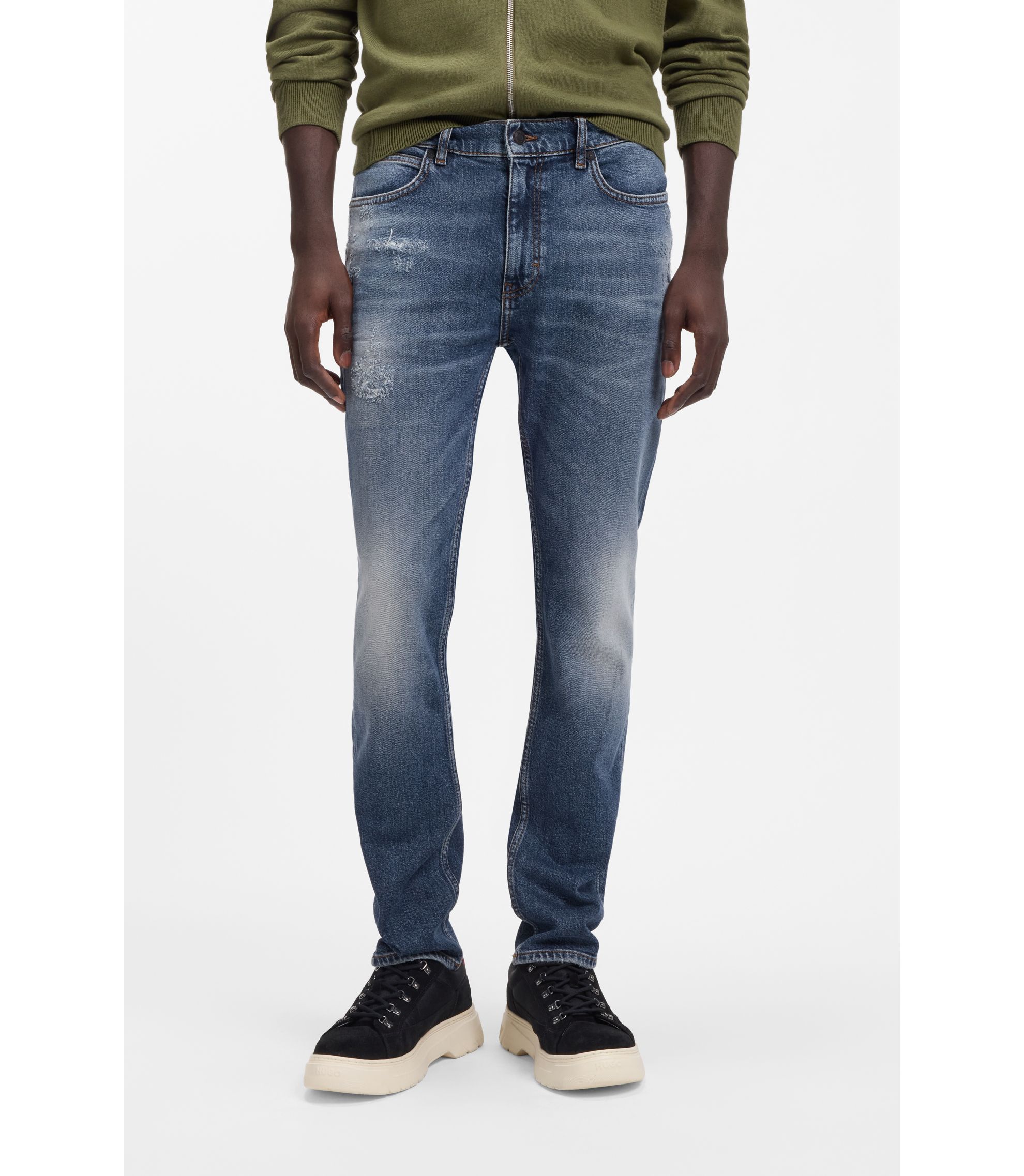 Dunkelblaue Slim-Fit Jeans aus bequemem Stretch-Denim