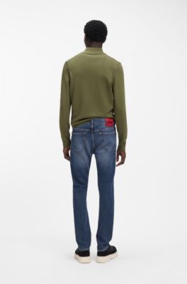 Slim-fit jeans in dark-blue comfort-stretch denim, Dark Blue