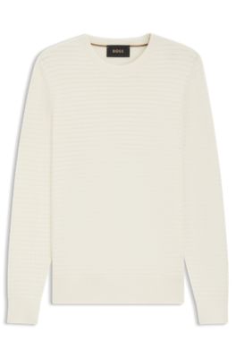 Silk-cotton sweater with micro-check structure, Natural