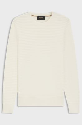 Silk-cotton sweater with micro-check structure, Natural