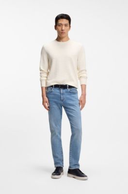 Silk-cotton sweater with micro-check structure, Natural