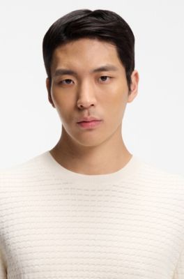 Silk-cotton sweater with micro-check structure, Natural