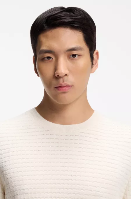 Silk-cotton sweater with micro-check structure