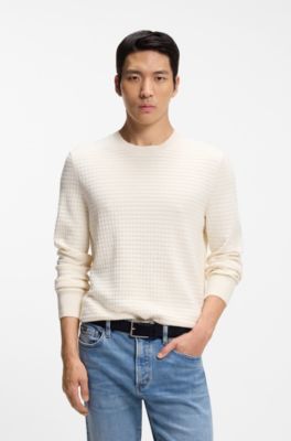 Silk-cotton sweater with micro-check structure, Natural