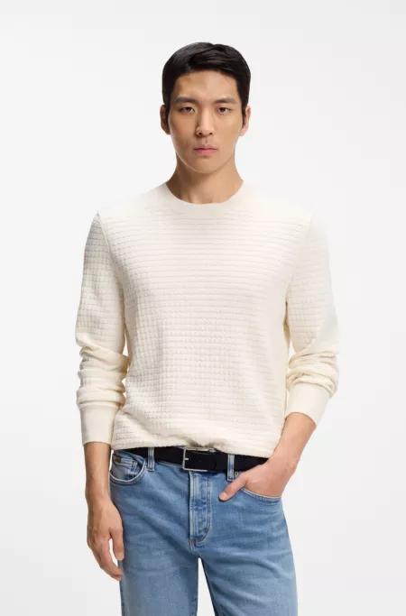 Silk-cotton sweater with micro-check structure