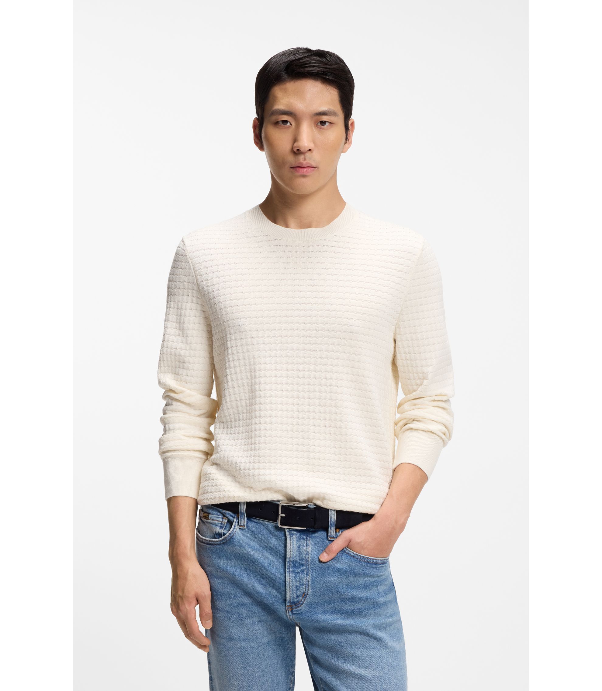 Pullover aus Seide und Baumwolle mit Mikro-Karo-Struktur