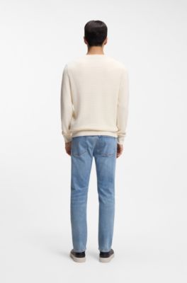 Silk-cotton sweater with micro-check structure, Natural