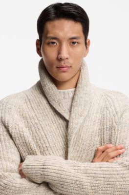 Knitted cardigan in cashmere and wool, Natural