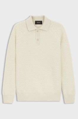 Maglione relaxed fit in cashmere lavorato con colletto polo, Colore neutro