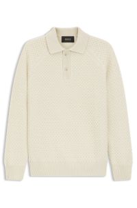 Relaxed-fit sweater in structured cashmere with polo collar, Natural
