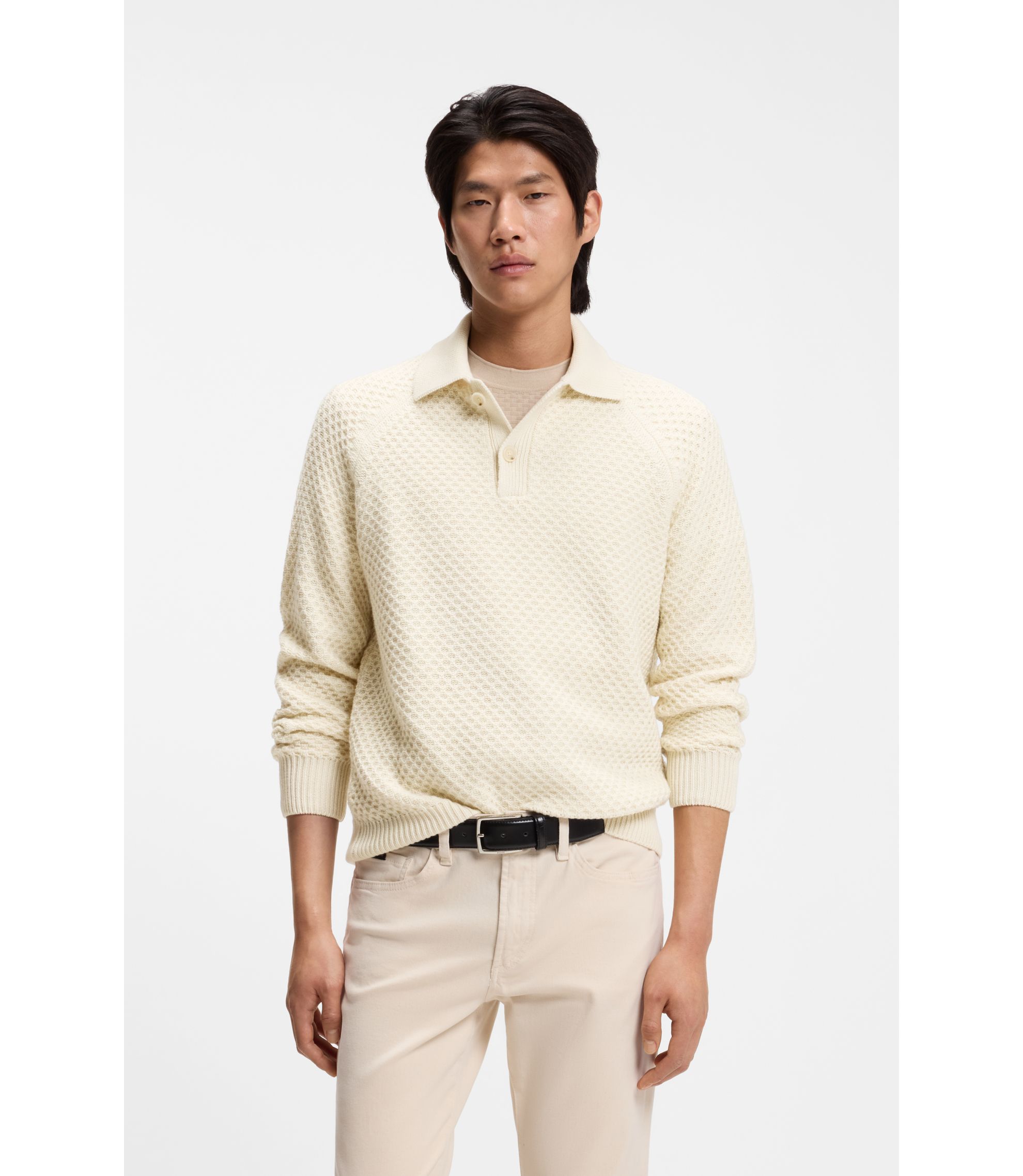 Relaxed-Fit Pullover aus strukturiertem Kaschmir mit Polokragen