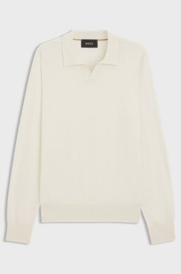 Regular-fit sweater in jacquard-knitted silk, Natural