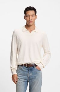 Regular-fit sweater in jacquard-knitted silk, Natural