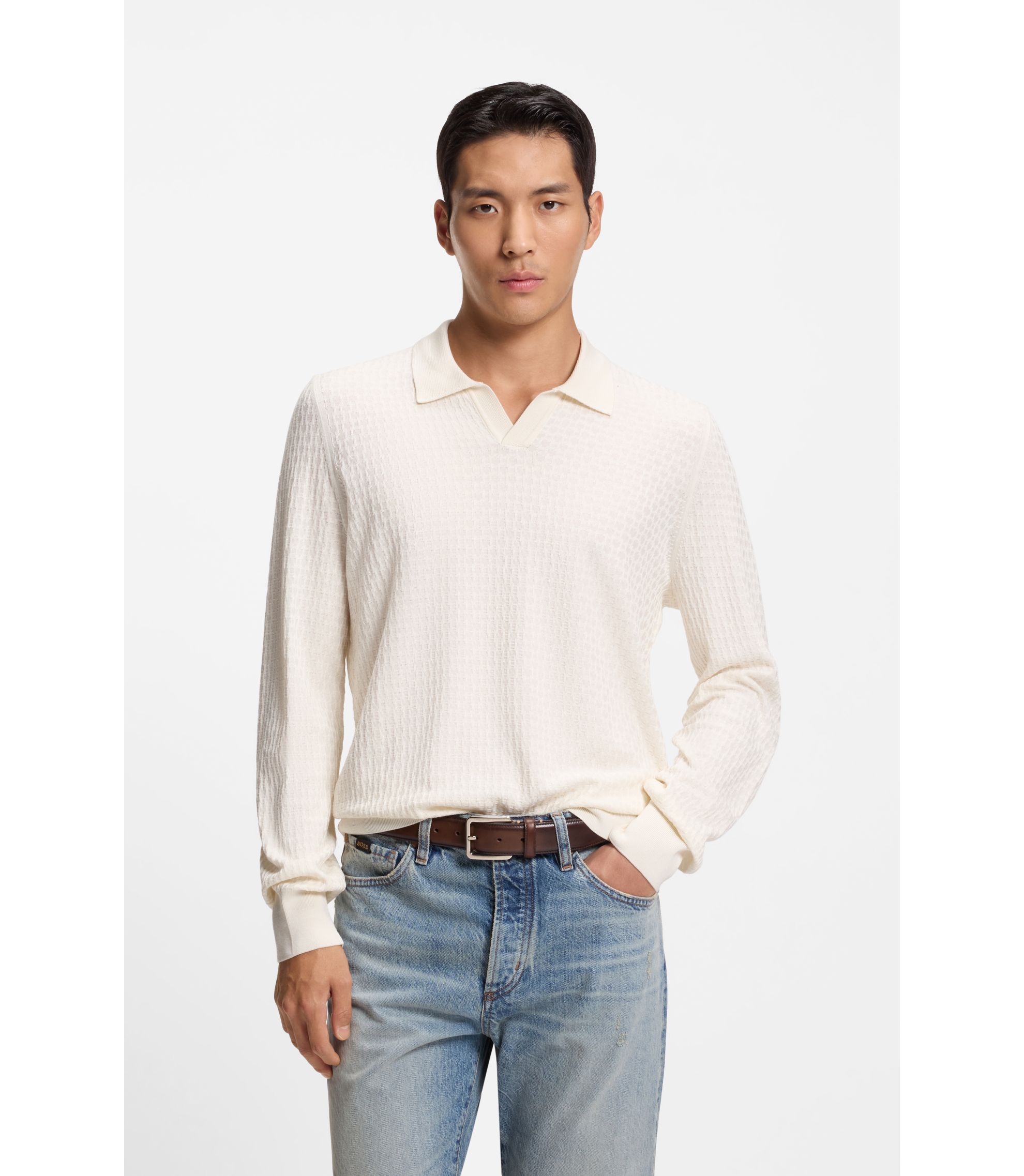 Regular-Fit Pullover aus Seiden-Jacquard