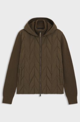 Hybrid jacket with wool sleeves and down front, Dark Brown