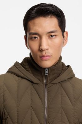 Hybrid jacket with wool sleeves and down front, Dark Brown