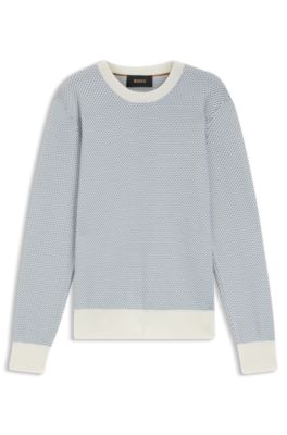 Knitted-structure sweater in cotton and silk, Light Blue