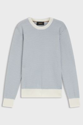 Pullover mit Strick-Struktur aus Seide mit Baumwolle, Hellblau