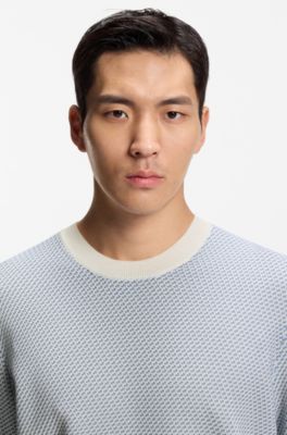 Knitted-structure sweater in cotton and silk, Light Blue