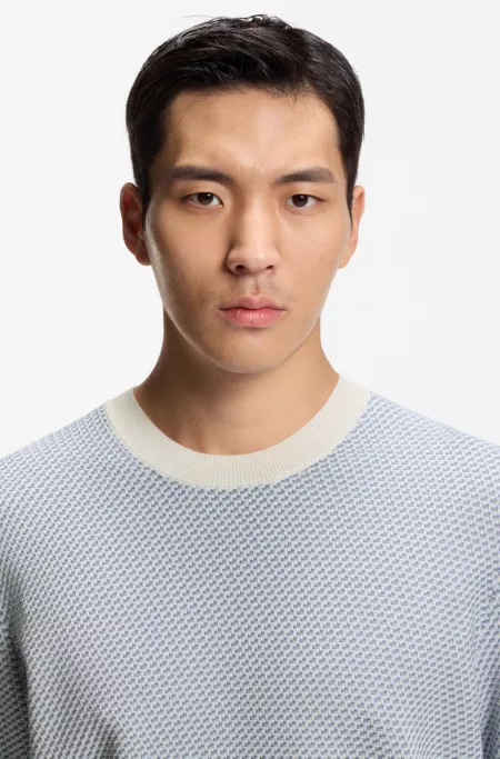 Knitted-structure sweater in cotton and silk