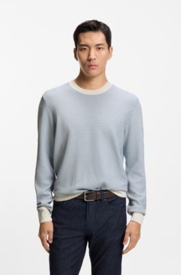 Knitted-structure sweater in cotton and silk, Light Blue