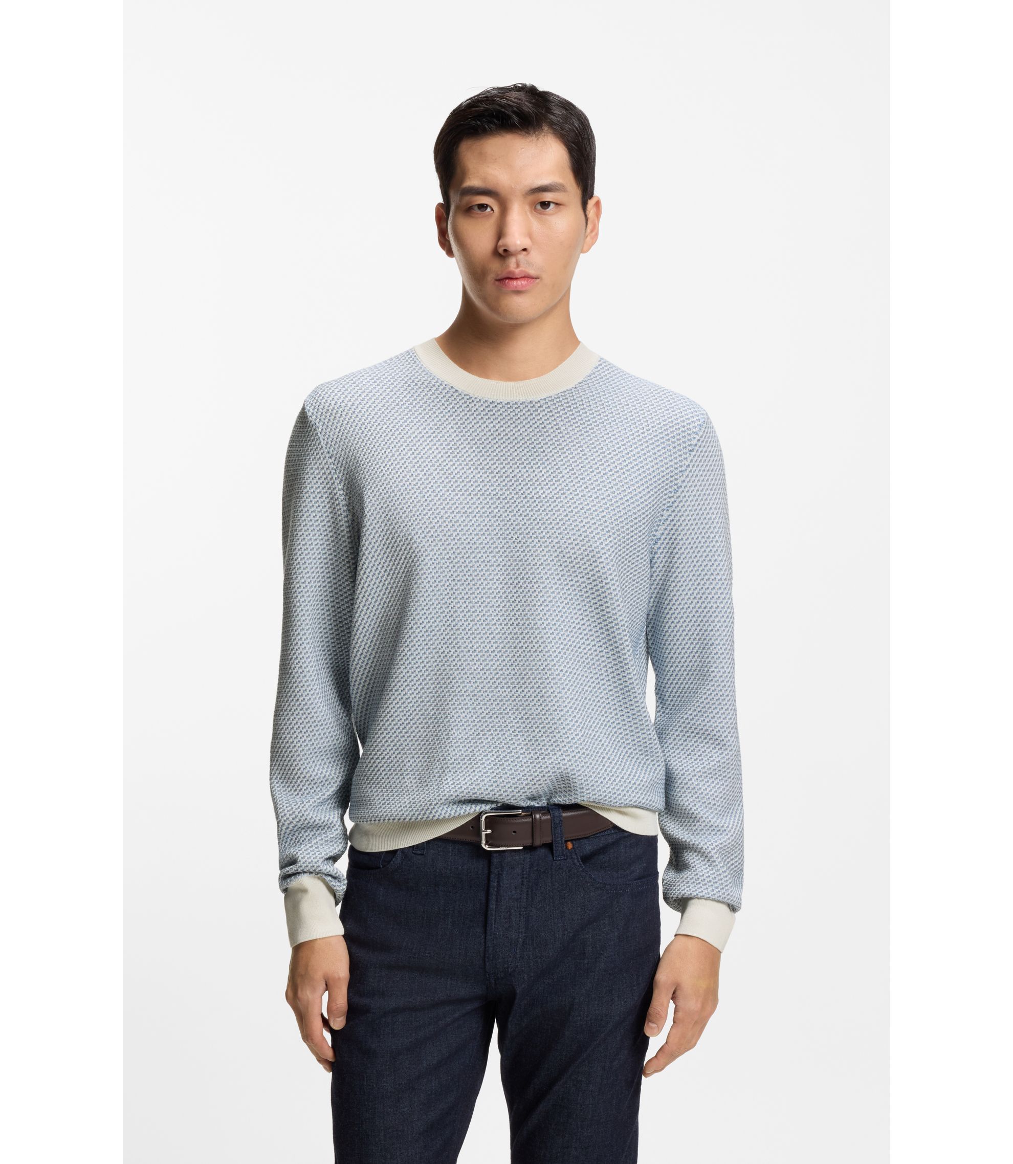 Pullover mit Strick-Struktur aus Seide mit Baumwolle