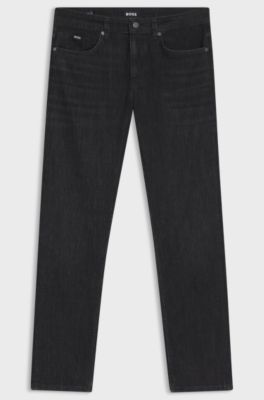 Delaware slim-fit jeans in grey wrinkle-resistant denim, Black
