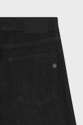 Delaware slim-fit jeans in grey wrinkle-resistant denim, Black