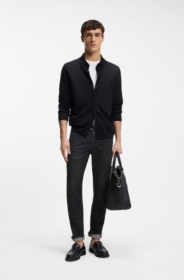 Delaware slim-fit jeans in grey wrinkle-resistant denim, Black