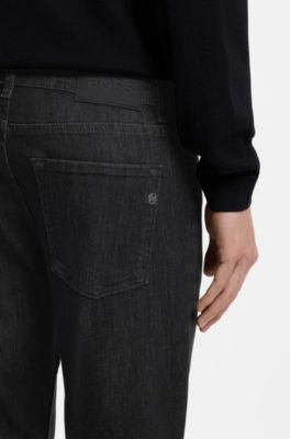 Delaware slim-fit jeans in grey wrinkle-resistant denim, Black