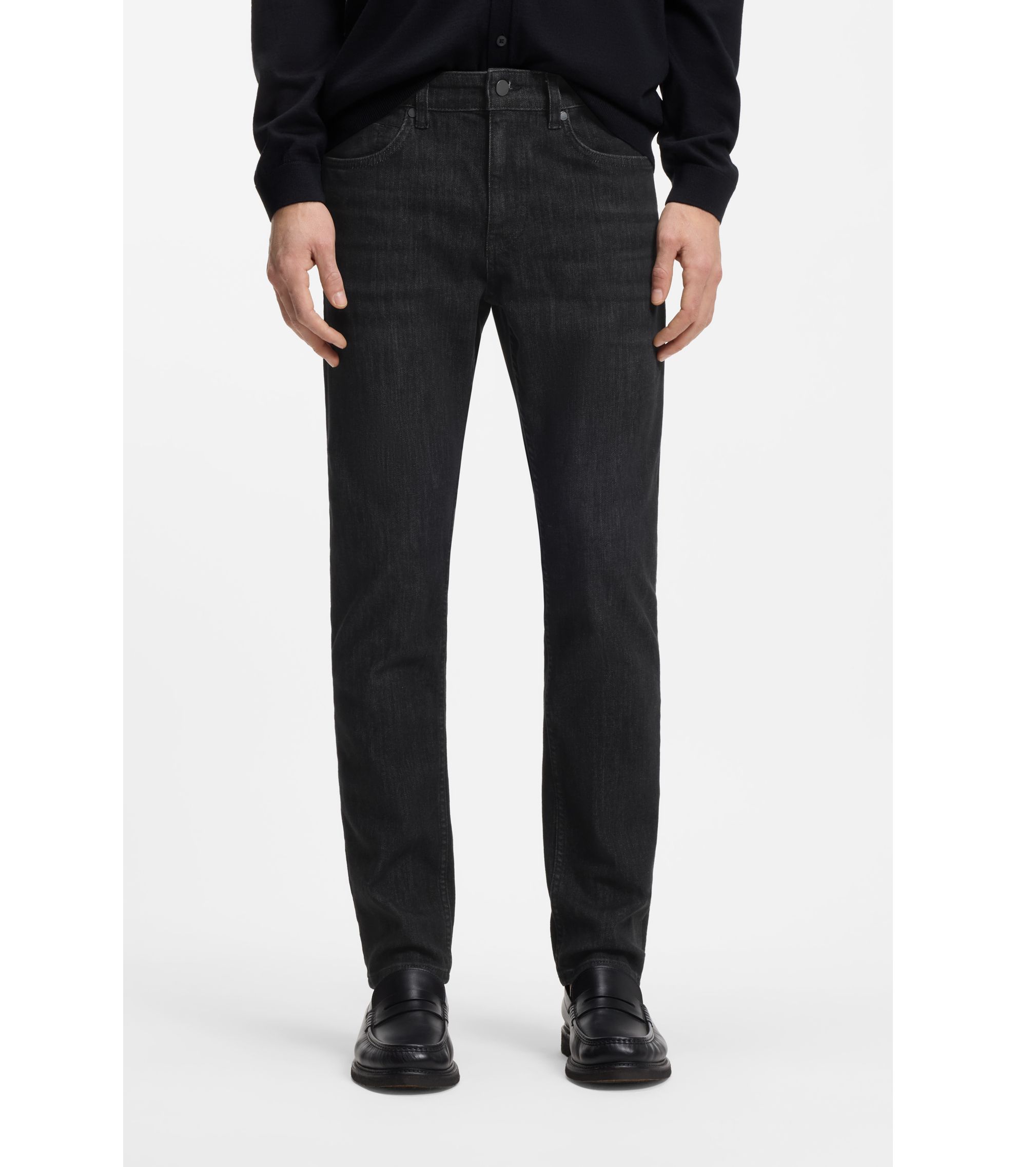 Delaware Slim-Fit Jeans aus knitterfreiem Denim in Grau