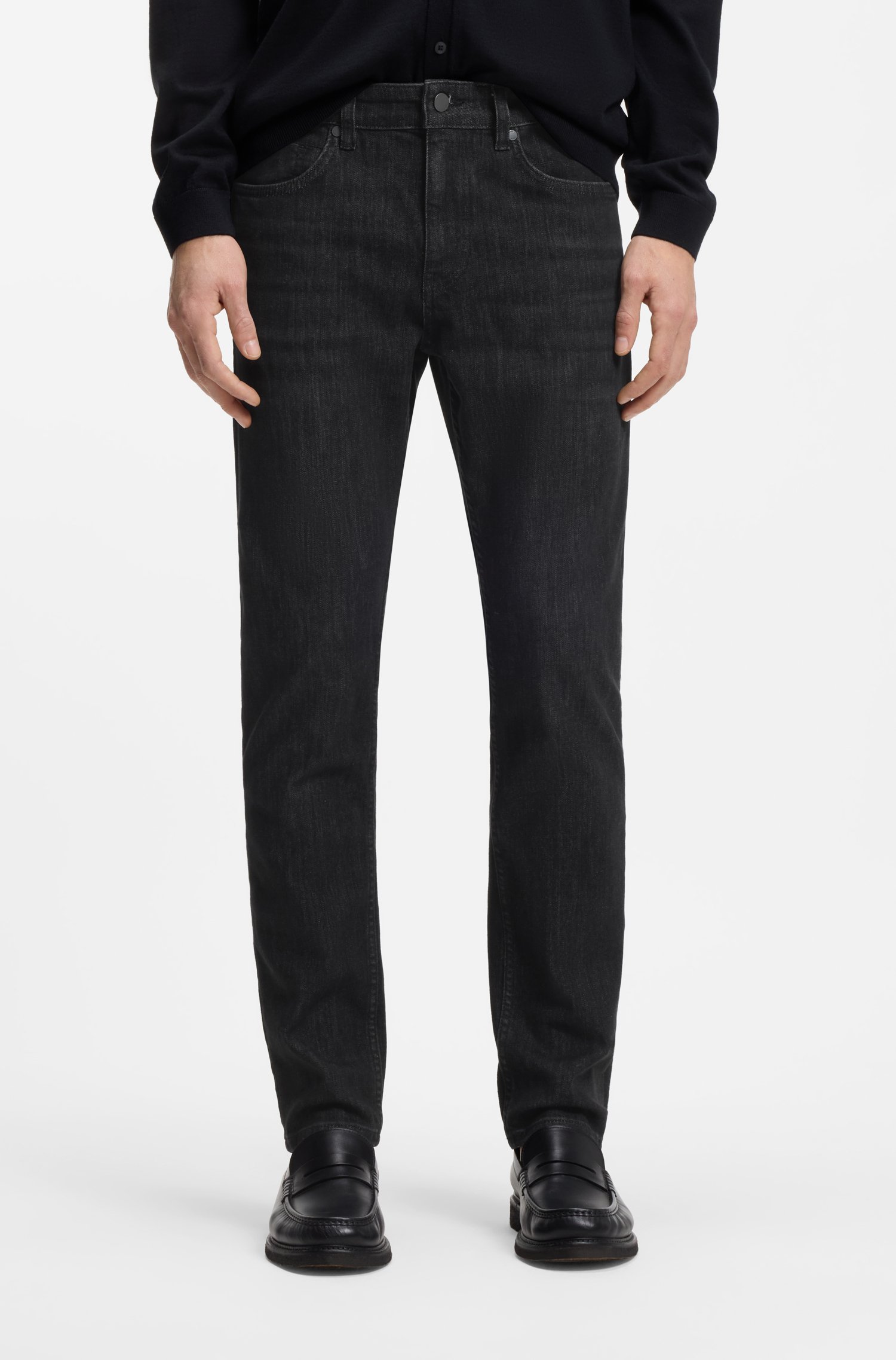 Boss Delaware slim-fit jeans in grey wrinkle-resistant denim herr