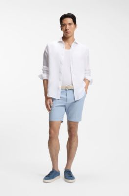 Shorts in cotone stretch con vestibilit&agrave; moderna, Celeste