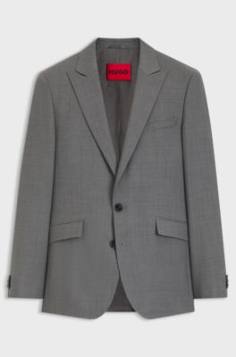 Extra slim-fit colbert van dobby van scheerwol, Grijs