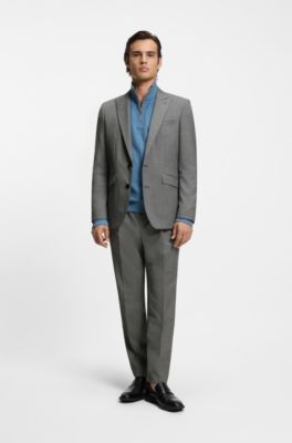 Extra-slim-fit suit jacket in virgin-wool dobby, Grey