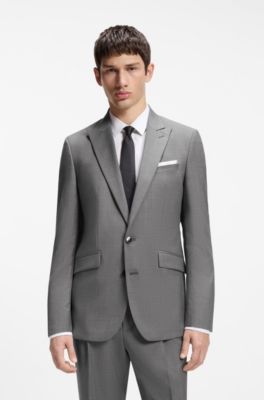 Extra-slim-fit suit jacket in virgin-wool dobby, Grey